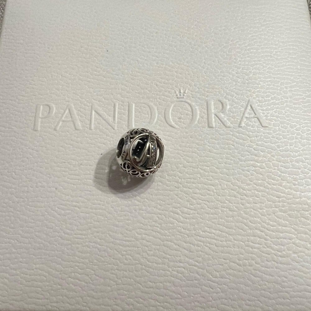 Authentic Pandora Silver Initial 'A' Charm with Crystals - Picture 2 of 3